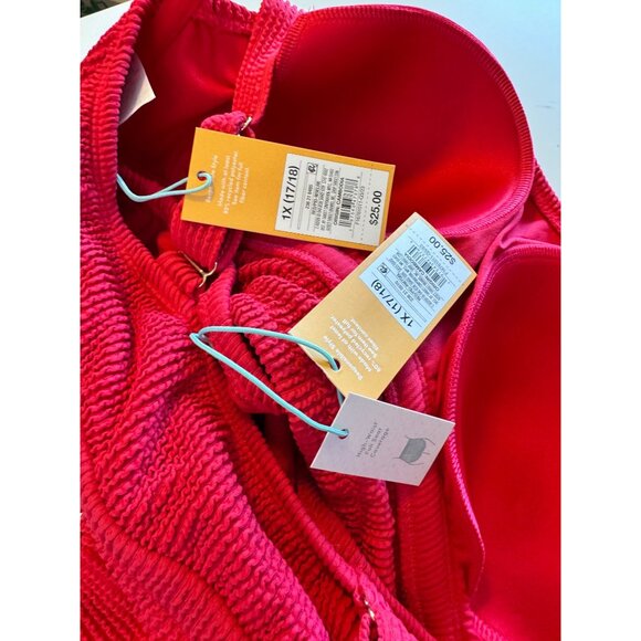 Kona Sol Ribbed 2 Piece Swimsuit Size 1X Pink 17/18 Padded NWT Adjustable Strap - Picture 3 of 14